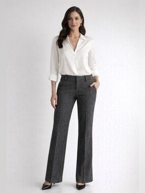 Armani Exchange Wool Blend Wide Leg Pants Low Rise Herringbone Gray Tailored XS